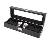 YUYTE Caja de Relojes, Caja Organizadora de Relojes para 6 Relojes, Caja Relojespara Cajas de Joyería para Organizadora y Exhibición, Cuero de Pu y Fibra de Carbono Negro
