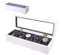 YUYTE Caja de Relojes, cajas para relojes, 5 Grids Caja de Almacenamiento de Relojes, Estuche de Joyeria para Organizadora y Exhibición, Día Del Padre Regalo Personalizado(Blanco)
