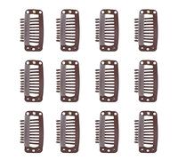 YUYTE Clips para peluca, clips a presión de 32 mm, peines para dientes de peluca, clips de metal en forma de U, clips para peines de 6 dientes para extensiones de cabello y tramas (marrón)