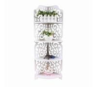 YUYTE Estante de Rincón de 4 Niveles Blancos Soporte Tallado Estante de Almacenamiento Cosmético Estante de Baño con Patrones de Taller Barroco para Sala de Estar Dormitorio de Oficina