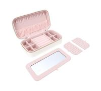 YUYTE Joyero de Viaje de Cuero PU con Espejo, Divisores Ajustables, Ranuras para Anillos, Panel de Pendientes Extraíble para Organizar Accesorios Mientras Viaja