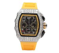 YUYTE Reloj Mecánico para Hombre, Resistente Al Agua hasta 30 M, Esfera Hueca, Reloj de Pulsera Mecánico Automático con Correa de Silicona para Hombre (Amarillo Plata)