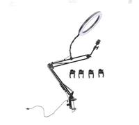 YUYTE Subgadora de Luz del Anillo Superior con Soporte de Brazo y Teléfono Ajustable 3 Temperaturas de Color 10 Niveles de Brillo de 360 ° Rotación para Maquillaje Arte de Uñas en