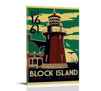 YUYUMEGDE Block Island - Póster decorativo de Rhode Island, lienzo para pared e impresión artística moderna para decoración de dormitorio familiar, 40 x 60 cm