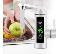 YUYUZI Grifo mezclador eléctrico de acero inoxidable para calentador de agua instantáneo, indicador de temperatura LED, rotación de 360°, IPX4, para cocina y baño (color blanco)