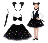 YUYWWAN Disfraz Gata Negra Niña 4 Piezas Tutu Falda Gato Orejas Diadema Pajarita Cola Disfraz Gato Negro Niña para Fiesta de Halloween, Cosplay, Carnaval
