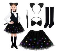 YUYWWAN Disfraz Gata Negra Niña 6 Piezas Tutu Falda Gato Orejas Diadema Pajarita Cola Calcetines Hasta La Rodilla Disfraz Gato Negro Niña para Fiestas, Mascarada, Navidad, Año Nuevo, Carnaval