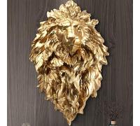 YUZDNM 80 Cm Decoración De Pared con Cabeza De León, Decoración De Pared con Cabeza De Animal, Decoración para El Hogar, Gran Arte De Pared De León Dorado, Hecha A Mano En Poliresina