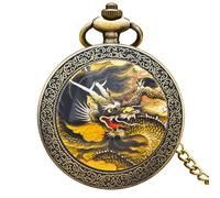 YUZDNM Reloj de Bolsillo de Cuarzo con diseño de dragón, números Romanos y Cadena. Regalos de cumpleaños para el Día del Padre(#C)