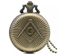 YUZDNM Reloj de Bolsillo P de Lujo con temática masónica de la masonería, de aleación de Cuarzo, con Cadena de 30 cm, Hombres(#b)