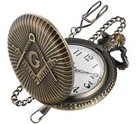 YUZDNM Reloj de Bolsillo P de Lujo con temática masónica de la masonería, de aleación de Cuarzo, con Cadena de 30 cm, Hombres(Bronze)