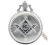 YUZDNM Reloj de Bolsillo P de Lujo con temática masónica de la masonería, de aleación de Cuarzo, con Cadena de 30 cm, Hombres(#c)