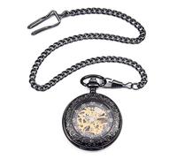 YUZDNM Reloj de Bolsillo Vintage Negro, Estilo Half Hunter, de Cuerda Manual, mecánico, Steampunk, Genial, para Hombre y Mujer, con Colgante y Cadena