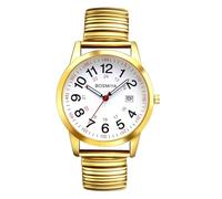 YUZDNM Reloj de Pulsera Redondo de Cuarzo para Hombre con Esfera Grande y fácil Lectura, Correa elástica en Tono Dorado/Plateado(Gold)