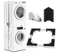 YUZEER Kit de Apilamiento Universal para Lavadora y Secadora, con Cuerda de Trinquete, Tamaño del Marco Apilado Ajustable, Adecuado para Lavadoras y Secadoras de 45-68 cm(Blanco)