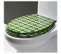 YUZGUHEY Heavy-Duty Soft Close Toilet Lid Oval Shape, Multi-Color Environmentally Friendly Resin Seat Adjustable Hinges Bathroom Accessory(Green Grid)