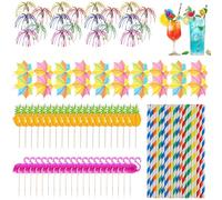 YUZHEDM 100 Pezzi Cannucce da Cocktail Cannucce Estive Hawaiane Colorate Ombrellini Decorativi da Cocktail In Carta per Feste Estive Spiaggia Matrimonio Celebrazione Bar Bevande Decorazione