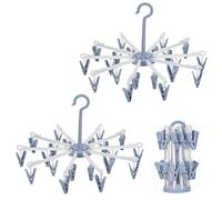 YUZHEDM 2 Piezas Tendedero de Calcetines con 20 Clips, Perchas de Plástico Plegables con Rotación 360 Grados, Colgadores Antiviento para Ropa Interior, Toallas, Gorros y Bufandas