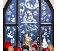 YUZHEDM 216 Piezas Pegatinas Navidad Ventanas, Incluye Renos, Copos de Nieve y Otros Estilos, Navidad Ventanas PVC, Pegatinas, Adornos de Invierno, Adecuados para Escaparates