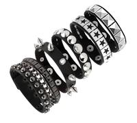 YUZHEDM 5 Piezas de Cuero Pulseras Punk Fiesta Ajustable Pulseras de Punk de Cuero Negro de los 80, Adecuado Para Niños y Niñas de Adecuado Para Fiestas, Halloween, Conciertos, etc