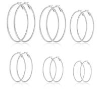 YUZHEDM 6 Pares Pendientes Aro Mujer, Pendientes Mujer Plata, Aretes Grandes Pequeños Finos Ligeros Moda Redondos Bisuteria 20/30/40/50/60/70 mm (Plata)