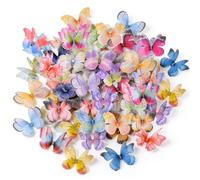 YUZHEDM 70 Pzas Mariposas de Organza 3D, 10 Estilos Mariposas de Gasa Semitransparentes, Mariposa de Tela Premium Decoración para Manualidades DIY, Bodas, Cumpleaños, Púrpura