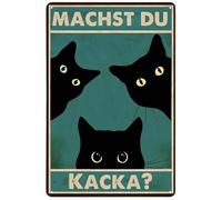 YUZHEDM Cartel de chapa con diseño de gato «Machst du Kacka» retro de | metal vintage, cartel de metal, decoración para baño, oficina, garaje, dormitorio, bar, 30 x 20 cm