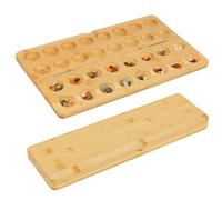 YUZHEDM Kalaha - Juego de mancala, madera para 2 personas, incluye piedras preciosas, juego de estrategia infantil, madera natural y hermosas piedras de colores