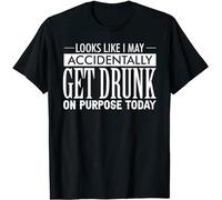 YuZhong Jiujing Men's Look Like I May Accidentally Get Drunk On Purpose Today T-Shirt Black L