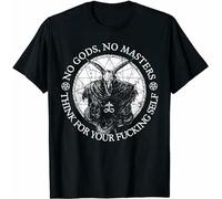 YuZhong No Gods No Masters Think For Your F-Ing Self Atheist T-Shirt Men's Black L