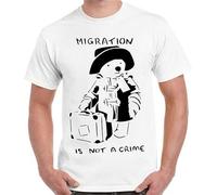 YuZhong Paddington Bear Migration Is Not A Crime Vintage Retro T Shirt Men's T-Shirt White XXL