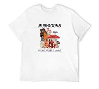 YuZhong Unisex Mushrooms Because Murder Is Wrong Funny Mycology Mushroom Whisperer Vintage Men's 100% Cotton Short Sleeve Novelty Tshirt White M