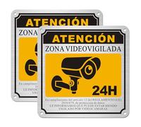 Yuzkouge Placa de Señalización Zone Videovigilada 24H - Pack de 2, 15x15 cm, Aluminio Inoxidable Autoadhesivo para Propiedad Privada, Resistente al Clima, AntiDesgaste por Sol y Fácil Instalación
