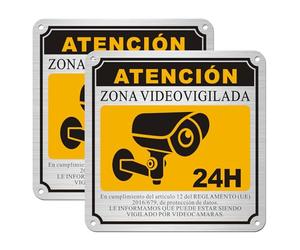 Yuzkouge Placa de Señalización Zone Videovigilada 24H - Pack de 2, 15x15 cm, Aluminio Inoxidable Autoadhesivo para Propiedad Privada, Resistente al Clima, AntiDesgaste por Sol y Fácil Instalación