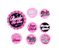YUZNA 8 piezas Botones Equipo Novia, Accesorios JGA Mujeres, Chapas y Complementos Despedida de Soltera, Team Bride, Fiesta y Polterabend, Regalo Recuerdo para Damas Honor Amigas Familia (Rosa)