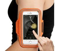 YUZNA Brazalete Universal para Móvil, Porta Running con Bolsillo para Auriculares, Soporte Teléfono para Correr y Entrenamiento, Resistente al Sudor, Deportivo (Móviles hasta 6,8 Pulgadas) (Naranja)