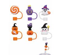 YUZNA Tapas de Pajita Halloween Stanley Cup, Pack de 6 u. 9-10 mm, 6 Diseños Únicos, Silicona Impermeable que Protege Contra Polvo y Evita Derrames en Campus o Fiesta