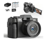 YVAAASIYC Cámara Digital 4K con Lente Macro y Pantalla abatible, videocámara for Selfies, cámara Web WiFi de 48 MP, grabadora Video Vintage Zoom 16X