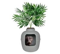 YVAAASIYC Kit de Base for Caja Arena Oculta, Mueble for macetas for Gatos Redondo y Cerrado con Planta Artificial, Sistema Filtro carbón ventilación Capucha for Eliminar olores(Stone Gray)