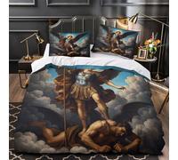 YVASPQRTW ángel vencedor 3D Impresión Funda de edredón 3pz Microfibra Resistente Pintura Religiosa Edredón Funda 2 Fundas Cremallera Oculta Decoración habitación Adultos Single（140x200cm）