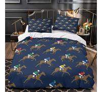 YVASPQRTW Arte de Carreras de Caballos 3D Impresión Funda de edredón 3pz Microfibra Transpirable Estilo de Carreras Vibrante Edredón Funda 2 Fundas Lavable a máquina Chicas Niños Single（140x200cm）