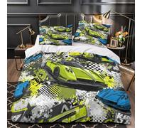 YVASPQRTW Arte de Coches Deportivos 3D Impresión Funda de edredón 3pz Microfibra hipoalergénica Estilo de Carrera dinámico Edredón Funda 2 Fundas antidesvanecimiento Adultos Familia King（220x240cm）