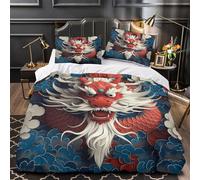 YVASPQRTW Arte de dragón Chino 3D Impresión Funda de edredón 3pz Microfibra hipoalergénica Estilo de Criatura mítica Edredón Funda 2 Fundas antidesvanecimiento Adultos Familia Double（200x200cm）
