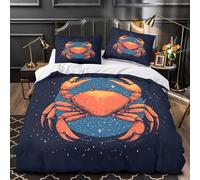 YVASPQRTW Astrología del Cangrejo 3D Impresión Edredón Funda 3pz Microfibra Cremallera Oculta Noche Estrellada Funda de edredón 2 Fundas Lavable a máquina Chicos Chicas King（220x240cm）