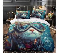 YVASPQRTW Aventura de Buceo con Gato 3D Impresión Edredón Funda 3pz Microfibra Antimanchas Estilo de Arte fantástico Funda de edredón 2 Fundas Cremallera Parejas Familia Single（140x200cm）