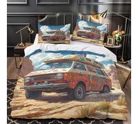 YVASPQRTW Aventura en Furgoneta Vintage 3D Impresión Funda de edredón 3pz Microfibra Cremallera Oculta Viaje por Carretera Retro Colorido Edredón Funda 2 Fundas Lavable a máquina Chicos Chicas