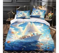 YVASPQRTW Aventura en velero 3D Impresión Funda de edredón 3pz Microfibra Cremallera Oculta Fantasía Edredón Funda 2 Fundas Antimanchas Chicos Chicas King（220x240cm）