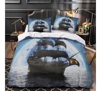 YVASPQRTW Barco Pirata 3D Impresión Edredón Funda 3pz Microfibra Cremallera Oculta Aventura fantástica en el mar Funda de edredón 2 Fundas Ligera Chicos Niños King（220x240cm）