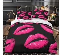 YVASPQRTW Beso de Labios Rosados 3D Impresión Funda de edredón 3pz Microfibra Cremallera Oculta diseño Vectorial Edredón Funda 2 Fundas Lavable a máquina Adultos Parejas Double（200x200cm）