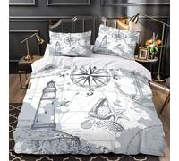 YVASPQRTW brújula náutica 3D Impresión Edredón Funda 3pz Microfibra Lavable Mapa Marino Antiguo Funda de edredón 2 Fundas Transpirable Chicos Niños Super King（260x220cm）